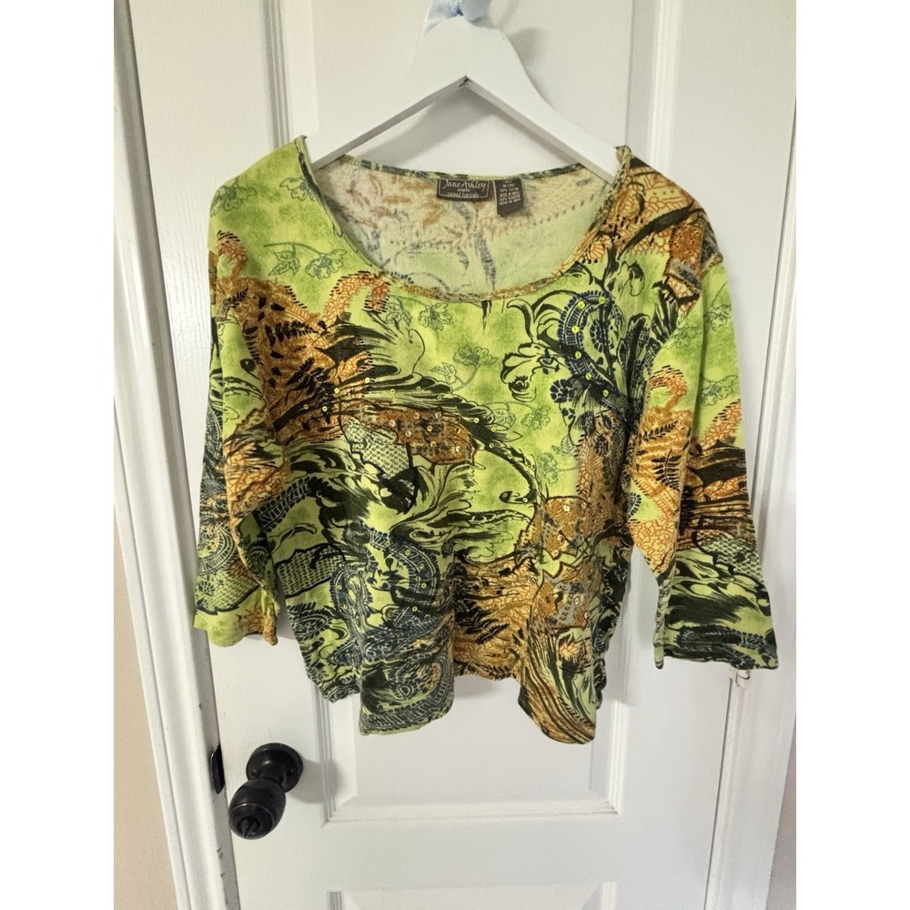 Vintage Y2K Jane Ashley Graphic Top 2X Cotton Whimsigoth Blouse Fits Like M/L